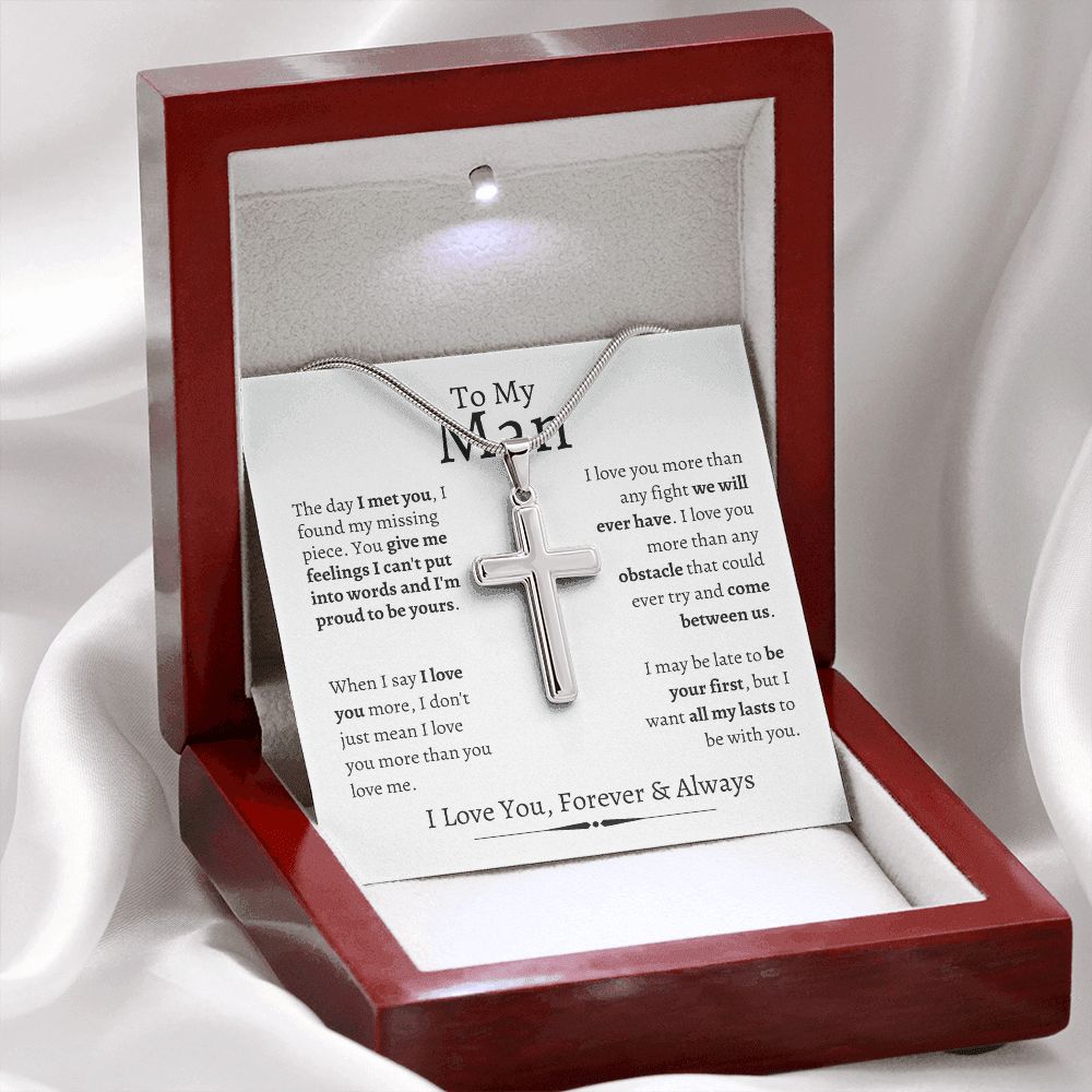 To My Man | Stainless Steel Cross Necklace | I Love You, Forever & Always