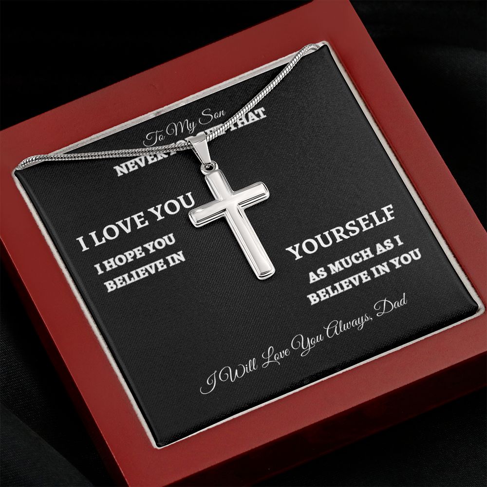 To My Son |  Stainless Steel Cross Necklace | Never Forget I Love You | Dad