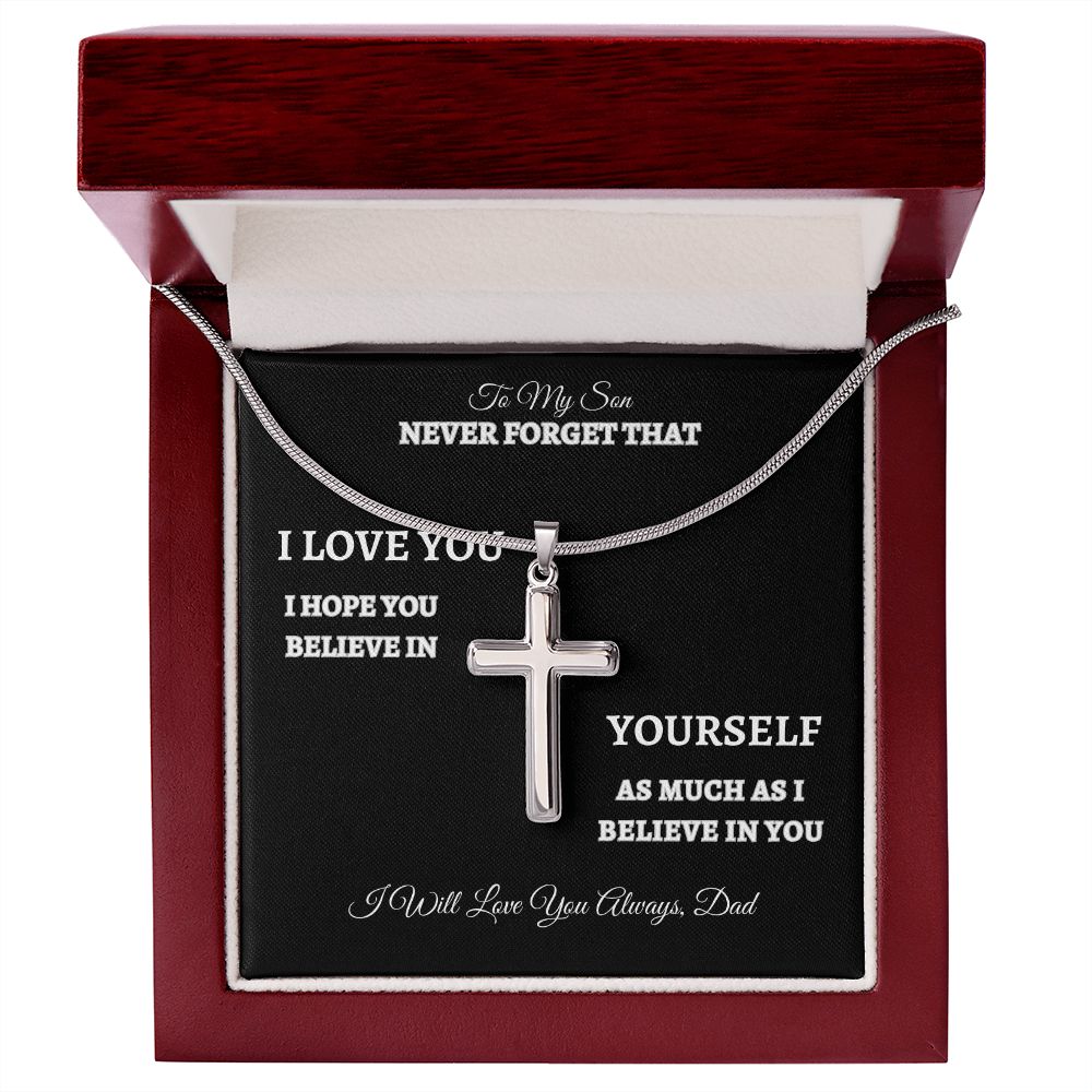 To My Son |  Stainless Steel Cross Necklace | Never Forget I Love You | Dad