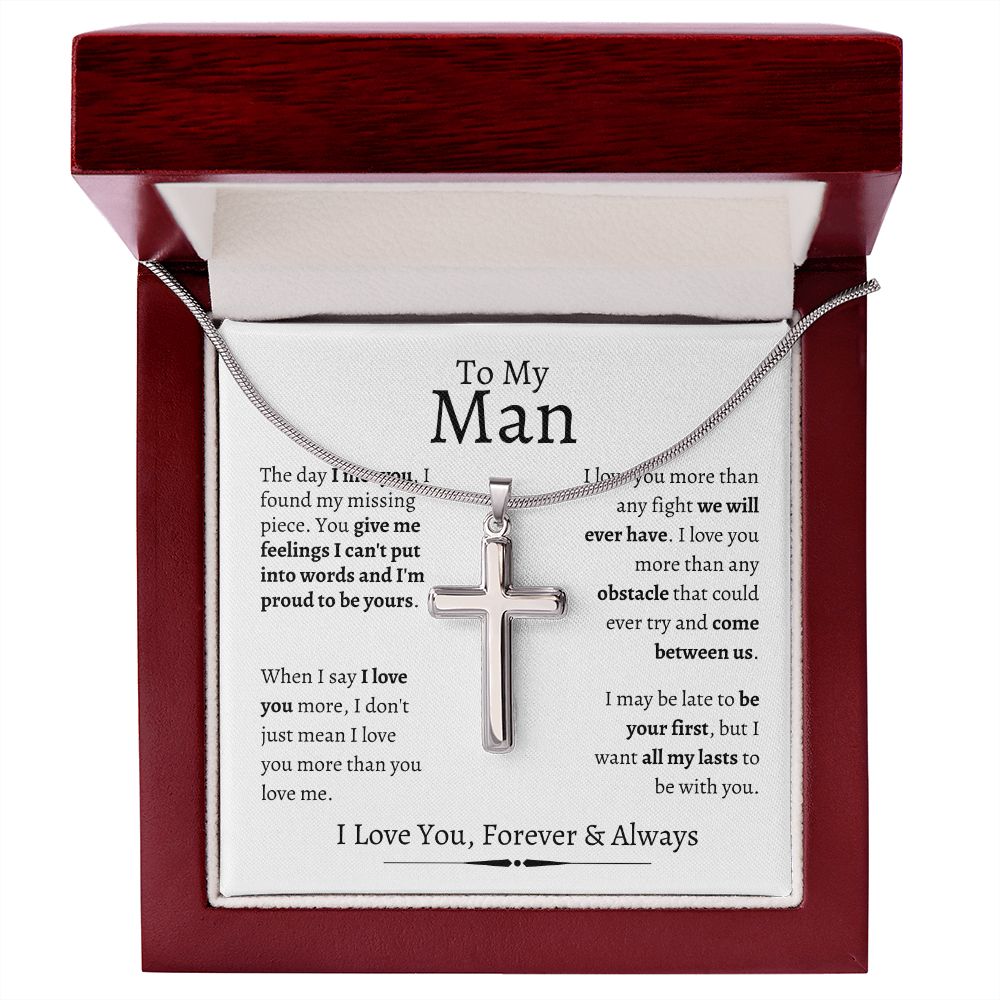 To My Man | Stainless Steel Cross Necklace | I Love You, Forever & Always