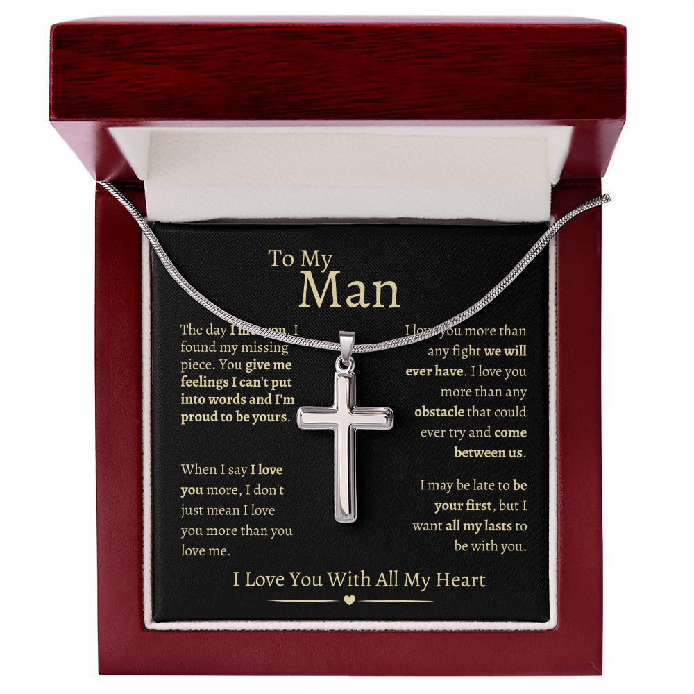 To My Man |  Stainless Steel Cross Necklace | I Love You With All My Heart